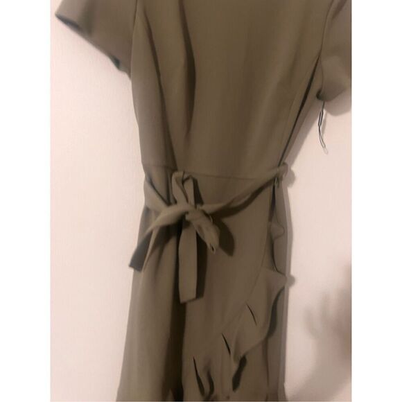 Calvin Klein Women's 6 Ruffle Hem Wrap Dress Solid Olive Green Flounce Cocktial - Picture 7 of 12
